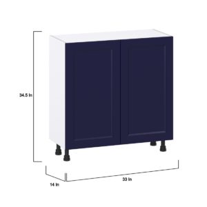 Camellia Painted Midnight Blue Recessed Assembled Shallow Base Cabinet with Full High Door (33 in. W X 34.5 in. H X 14 in. D)