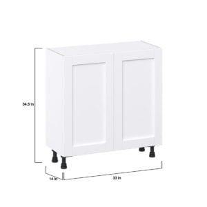 Dahlia Bright White  Shaker Assembled Shallow Base Cabinet with Full High Door (33 in. W X 34.5 in. H X 14 in. D)