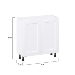 Jasmine Painted Warm White  Shaker Assembled Shallow Base Cabinet with Full High Door (33 in. W X 34.5 in. H X 14 in. D)