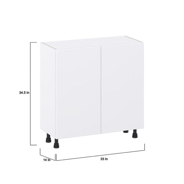 Lily Bright White  Slab Assembled Shallow Base Cabinet with Full High Door (33 in. W X 34.5 in. H X 14 in. D)