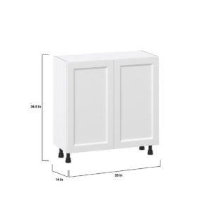 Magnolia Painted Bright White Recessed Assembled Shallow Base Cabinet with Full High Door (33 in. W X 34.5 in. H X 14 in. D)