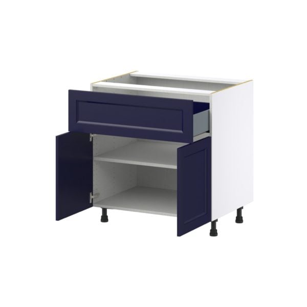 Camellia Painted Midnight Blue Recessed Assembled Base Cabinet with 2 Doors and a 10 in. Drawer (33 in. W X 34.5 in. H X 24 in. D)