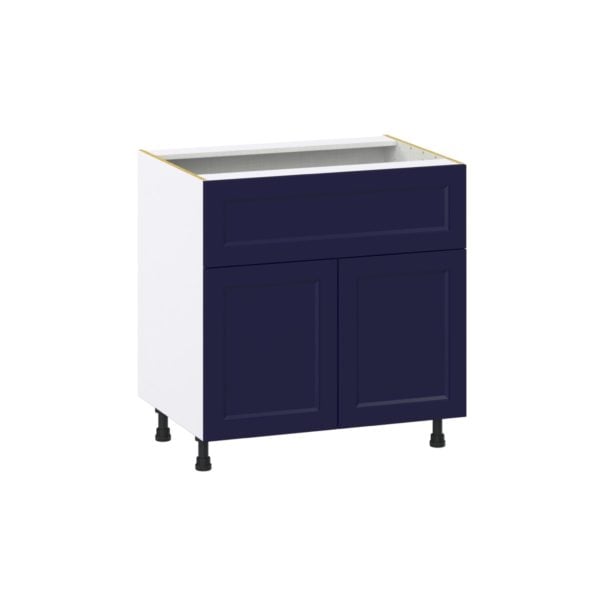 Camellia Painted Midnight Blue Recessed Assembled Base Cabinet with 2 Doors and a 10 in. Drawer (33 in. W X 34.5 in. H X 24 in. D)