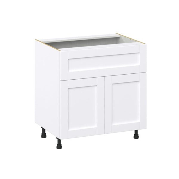 Dahlia Bright White  Shaker Assembled Base Cabinet with 2 Doors and a 10 in. Drawer (33 in. W X 34.5 in. H X 24 in. D)