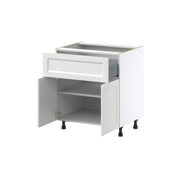 Magnolia Painted Bright White Recessed Assembled Base Cabinet with 2 Doors and a 10 in. Drawer (33 in. W X 34.5 in. H X 24 in. D)