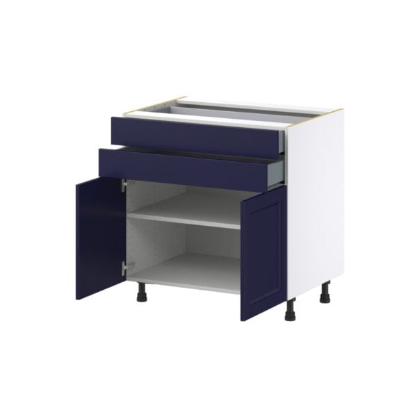 Camellia Painted Midnight Blue Recessed Assembled Base Cabinet with 2 Doors and Two 5 in. Drawers (33 in. W X 34.5 in. H X 24 in. D)