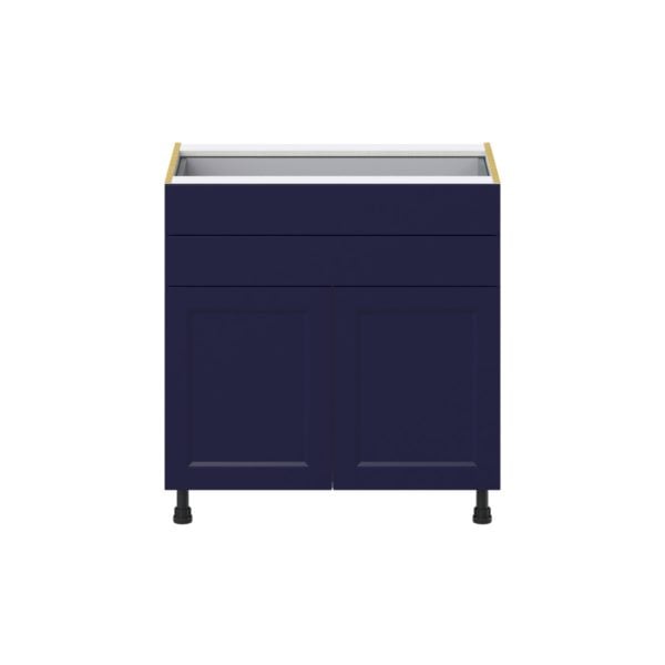 Camellia Painted Midnight Blue Recessed Assembled Base Cabinet with 2 Doors and Two 5 in. Drawers (33 in. W X 34.5 in. H X 24 in. D)