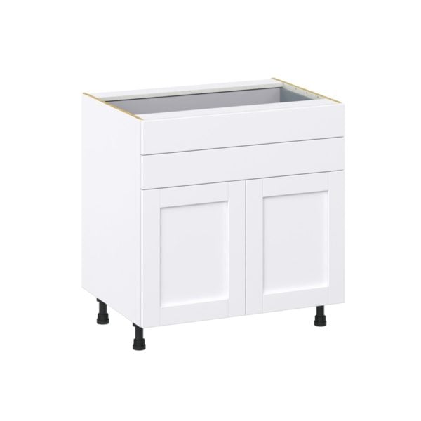 Dahlia Bright White  Shaker Assembled Base Cabinet with 2 Doors and Two 5 in. Drawers (33 in. W X 34.5 in. H X 24 in. D)