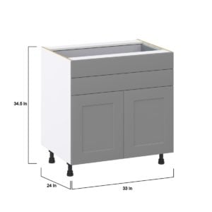 Willow Painted Slate Gray  Shaker Assembled Base Cabinet with 2 Doors and Two 5 in. Drawers (33 in. W X 34.5 in. H X 24 in. D)