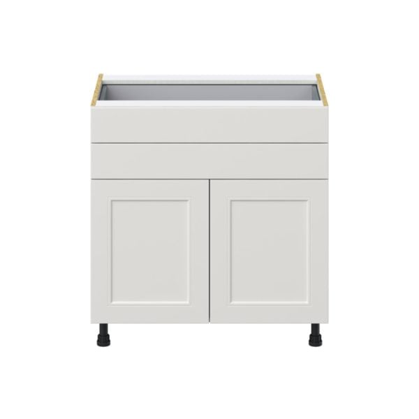 Wisteria Painted Light Gray Recessed Assembled Base Cabinet with 2 Doors and Two 5 in. Drawers (33 in. W X 34.5 in. H X 24 in. D)