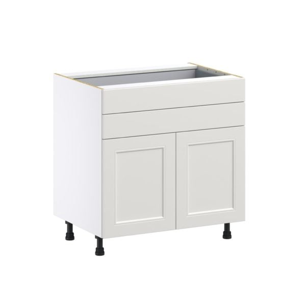 Wisteria Painted Light Gray Recessed Assembled Base Cabinet with 2 Doors and Two 5 in. Drawers (33 in. W X 34.5 in. H X 24 in. D)