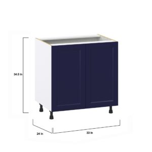 Camellia Painted Midnight Blue Recessed Assembled Base Cabinet with 2 Full High Doors (33 in. W X 34.5 in. H X 24 in. D)