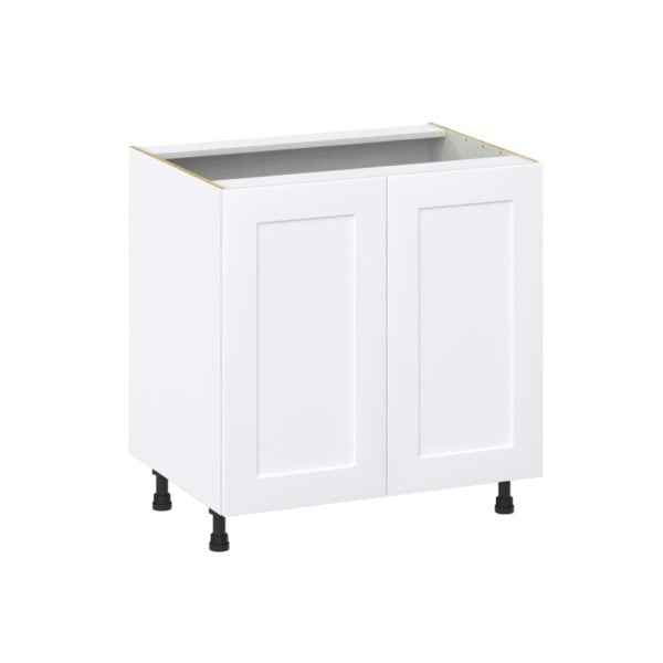 Jasmine Painted Warm White  Shaker Assembled Base Cabinet with 2 Full High Doors and 3 Inner Drawers (33 in. W X 34.5 in. H X 24 in. D)