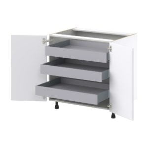 Lily Bright White  Slab Assembled Base Cabinet with 2 Full High Doors and 3 Inner Drawers (33 in. W X 34.5 in. H X 24 in. D)