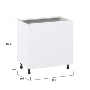 Lily Bright White  Slab Assembled Base Cabinet with 2 Full High Doors and 3 Inner Drawers (33 in. W X 34.5 in. H X 24 in. D)