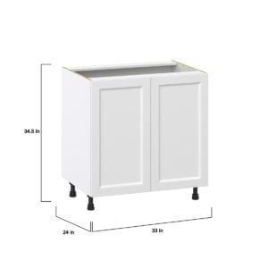 Magnolia Painted Bright White Recessed Assembled Base Cabinet with 2 Full High Doors and 3 Inner Drawers (33 in. W X 34.5 in. H X 24 in. D)