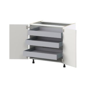 Wisteria Painted Light Gray Recessed Assembled Base Cabinet with 2 Full High Doors and 3 Inner Drawers (33 in. W X 34.5 in. H X 24 in. D)