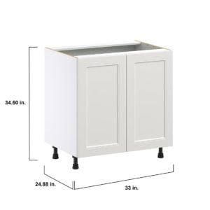 Wisteria Painted Light Gray Recessed Assembled Base Cabinet with 2 Full High Doors and 3 Inner Drawers (33 in. W X 34.5 in. H X 24 in. D)