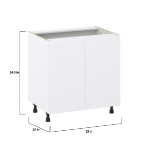 Lily Bright White  Slab Assembled Base Cabinet with 2 Full High Doors (33 in. W X 34.5 in. H X 24 in. D)