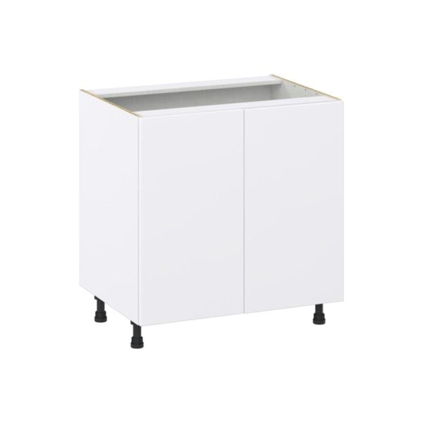 Lily Bright White  Slab Assembled Base Cabinet with 2 Full High Doors (33 in. W X 34.5 in. H X 24 in. D)