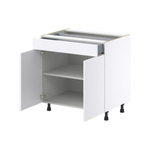 Lily Bright White  Slab Assembled Base Cabinet with 2  Doors and 1 Drawer (33 in. W X 34.5 in. H X 24 in. D)