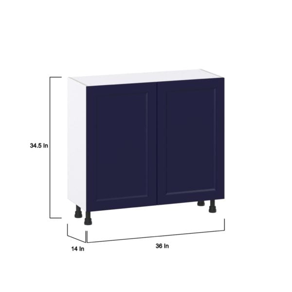 Camellia Painted Midnight Blue Recessed Assembled Shallow Base Cabinet with 2 Full High Doors (36 in. W x 34.5 in. H x 14 in. D)