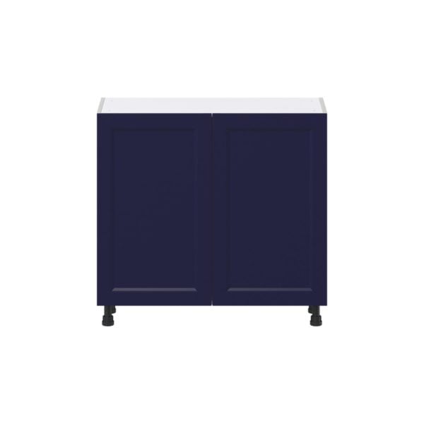 Camellia Painted Midnight Blue Recessed Assembled Shallow Base Cabinet with 2 Full High Doors (36 in. W x 34.5 in. H x 14 in. D)