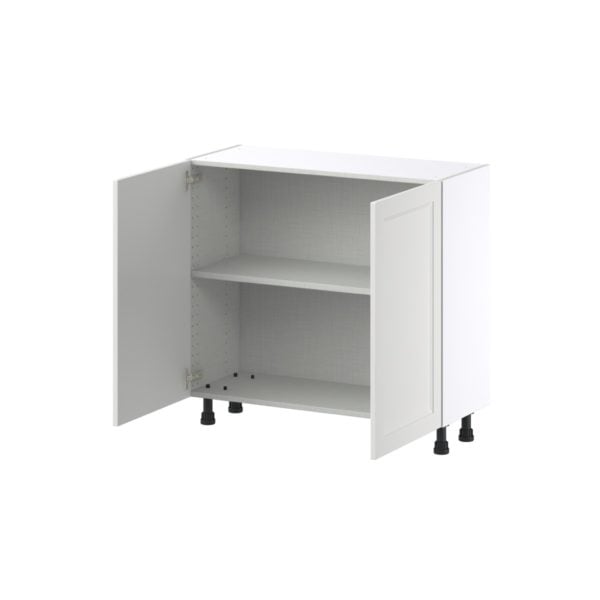 Magnolia Painted Bright White Recessed Assembled Shallow Base Cabinet with 2 Full High Doors (36 in. W x 34.5 in. H x 14 in. D)