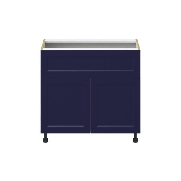 Camellia Painted Midnight Blue Recessed Assembled Base Cabinet with 1 Door and 10 in. Drawer (36 in. W x 34.5 in. H x 24 in. D)