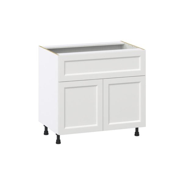 Magnolia Painted Bright White Recessed Assembled Base Cabinet with 1 Door and 10 in. Drawer (36 in. W x 34.5 in. H x 24 in. D)