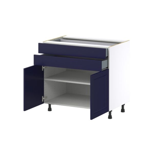 Camellia Painted Midnight Blue Recessed Assembled Base Cabinet with Two Doors and Two 5 in. Drawers (36 in. W x 34.5 in. H x 24 in. D)