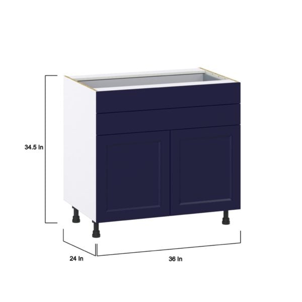 Camellia Painted Midnight Blue Recessed Assembled Base Cabinet with Two Doors and Two 5 in. Drawers (36 in. W x 34.5 in. H x 24 in. D)