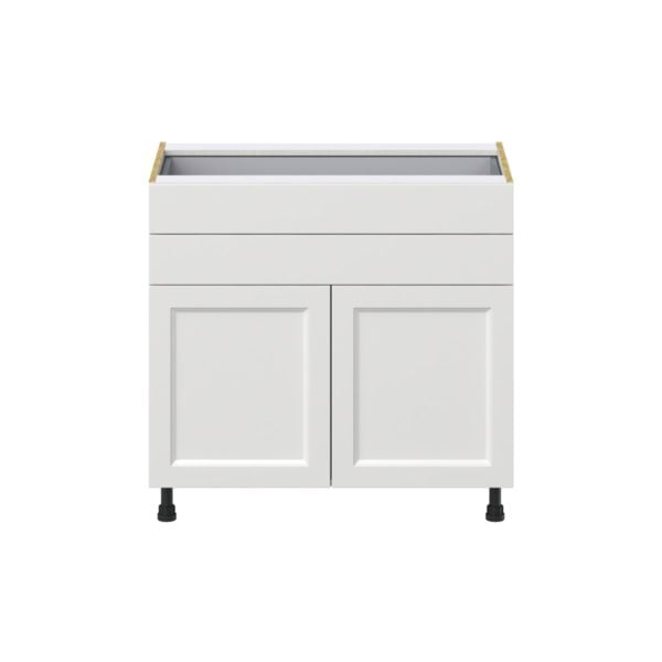 Magnolia Painted Bright White Recessed Assembled Base Cabinet with Two Doors and Two 5 in. Drawers (36 in. W x 34.5 in. H x 24 in. D)