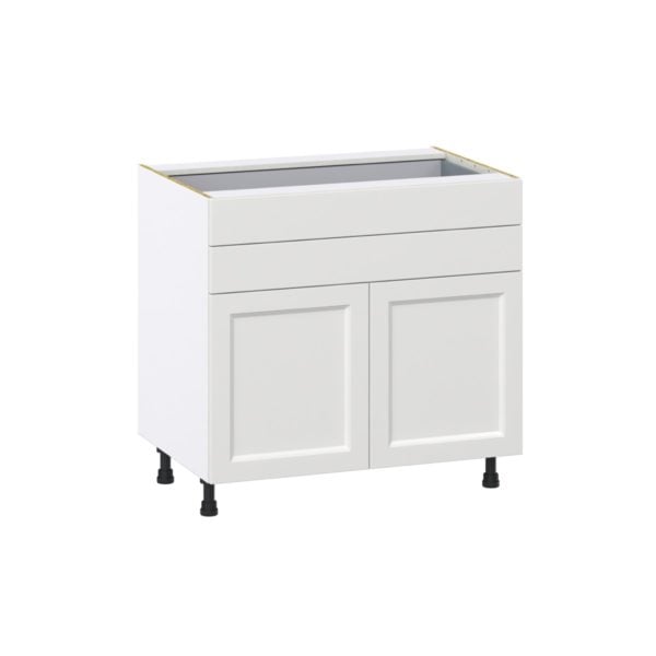 Magnolia Painted Bright White Recessed Assembled Base Cabinet with Two Doors and Two 5 in. Drawers (36 in. W x 34.5 in. H x 24 in. D)