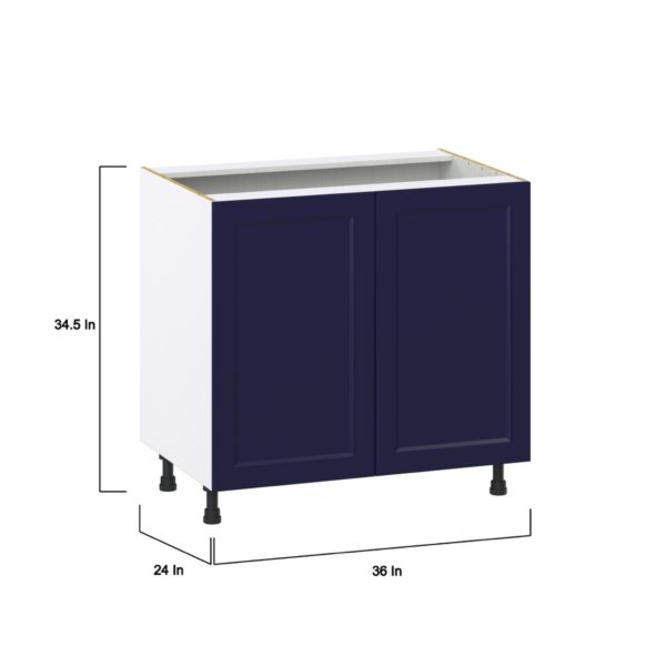 Camellia Painted Midnight Blue Recessed Assembled Base Cabinet with 2 Full High Doors and 3 Inner Drawers (36 in. W x 34.5 in. H x 24 in. D)