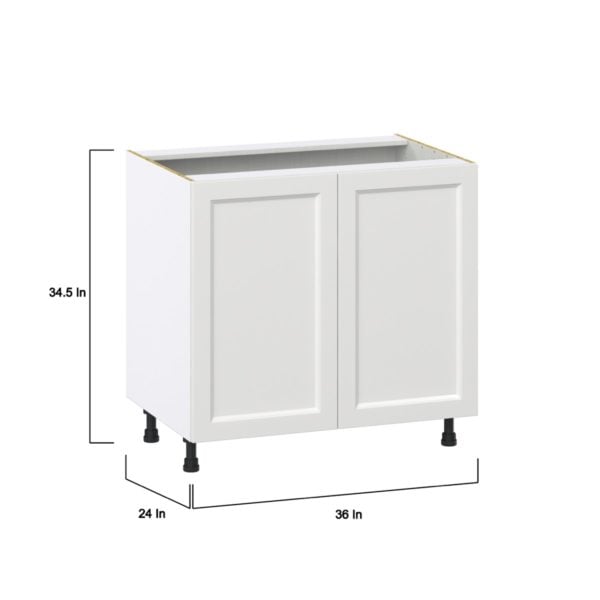 Magnolia Painted Bright White Recessed Assembled Base Cabinet with 2 Full High Doors and 3 Inner Drawers (36 in. W x 34.5 in. H x 24 in. D)