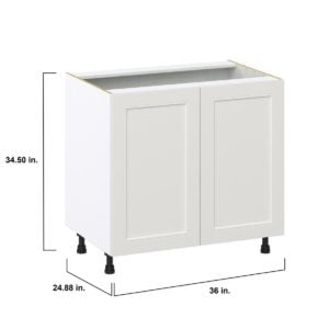 Wisteria Painted Light Gray Recessed Assembled Base Cabinet with 2 Full High Doors and 3 Inner Drawers (36 in. W x 34.5 in. H x 24 in. D)