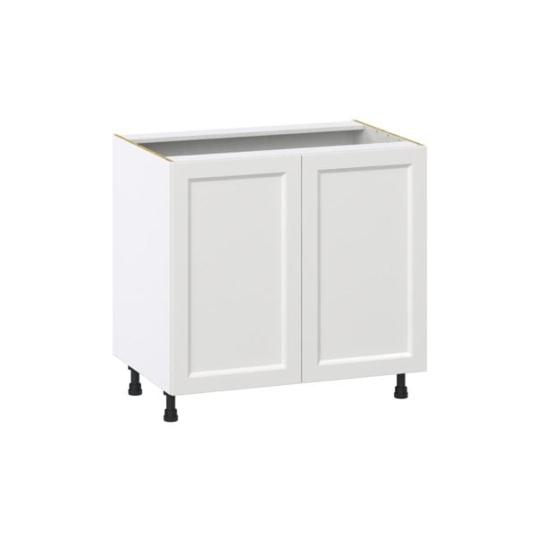 Magnolia Painted Bright White Recessed Assembled Base Cabinet with 2 Full High Doors (36 in. W x 34.5 in. H x 24 in. D)