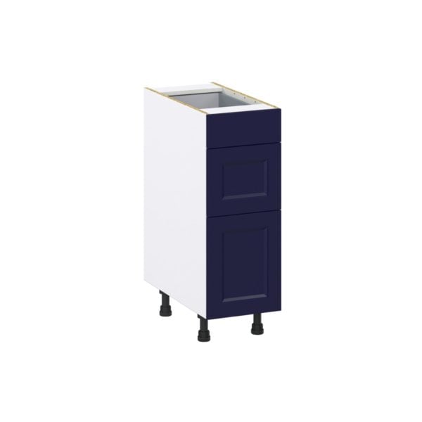 Camellia Painted Midnight Blue Recessed Assembled Base Cabinet with 3 Drawers (12 in. W X 34.5 in. H X 24 in. D)