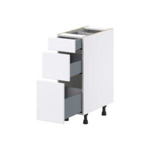 Lily Bright White  Slab Assembled Base Cabinet with 3 Drawers (12 in. W X 34.5 in. H X 24 in. D)