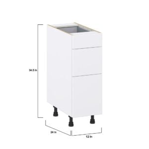 Lily Bright White  Slab Assembled Base Cabinet with 3 Drawers (12 in. W X 34.5 in. H X 24 in. D)