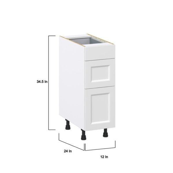 Magnolia Painted Bright White Recessed Assembled Base Cabinet with 3 Drawers (12 in. W X 34.5 in. H X 24 in. D)