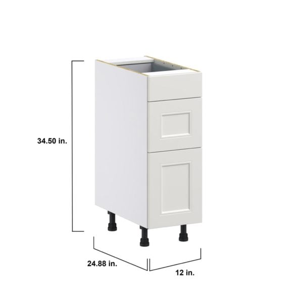 Wisteria Painted Light Gray Recessed Assembled Base Cabinet with 3 Drawers (12 in. W X 34.5 in. H X 24 in. D)