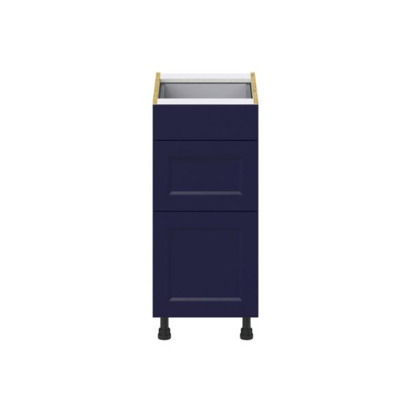 Camellia Painted Midnight Blue Recessed Assembled Base Cabinet with 3 Drawers (15 in. W x 34.5 in. H x 24 in. D)