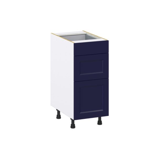 Camellia Painted Midnight Blue Recessed Assembled Base Cabinet with 3 Drawers (15 in. W x 34.5 in. H x 24 in. D)