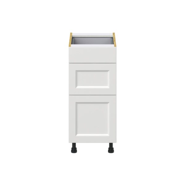 Magnolia Painted Bright White Recessed Assembled Base Cabinet with 3 Drawers (15 in. W x 34.5 in. H x 24 in. D)