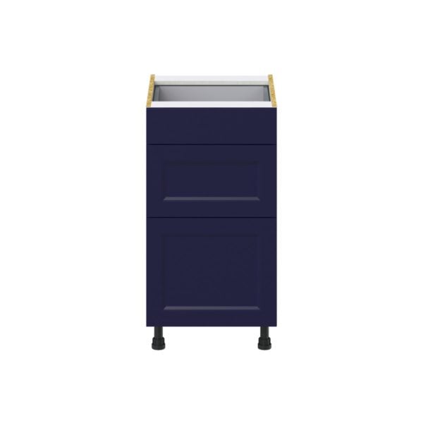 Camellia Painted Midnight Blue Recessed Assembled Base Cabinet with 3 Drawers (18 in. W x 34.5 in. H x 24 in. D)