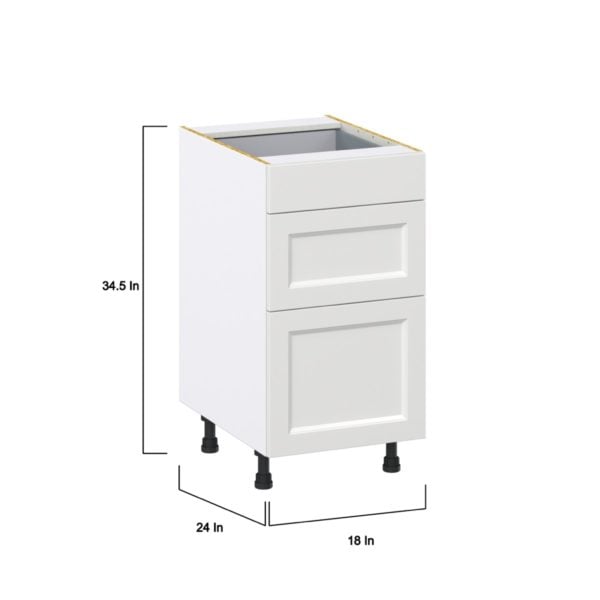 Magnolia Painted Bright White Recessed Assembled Base Cabinet with 3 Drawers (18 in. W x 34.5 in. H x 24 in. D)