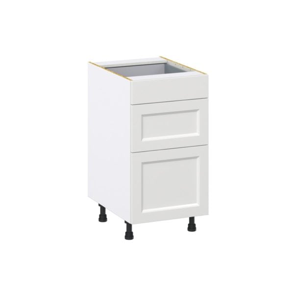 Magnolia Painted Bright White Recessed Assembled Base Cabinet with 3 Drawers (18 in. W x 34.5 in. H x 24 in. D)