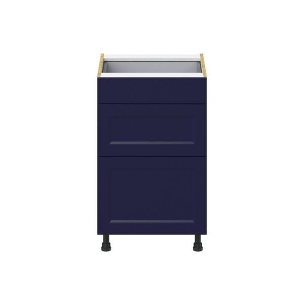 Camellia Painted Midnight Blue Recessed Assembled Base Cabinet with 3 Drawers (21 in. W X 34.5 in. H X 24 in. D)